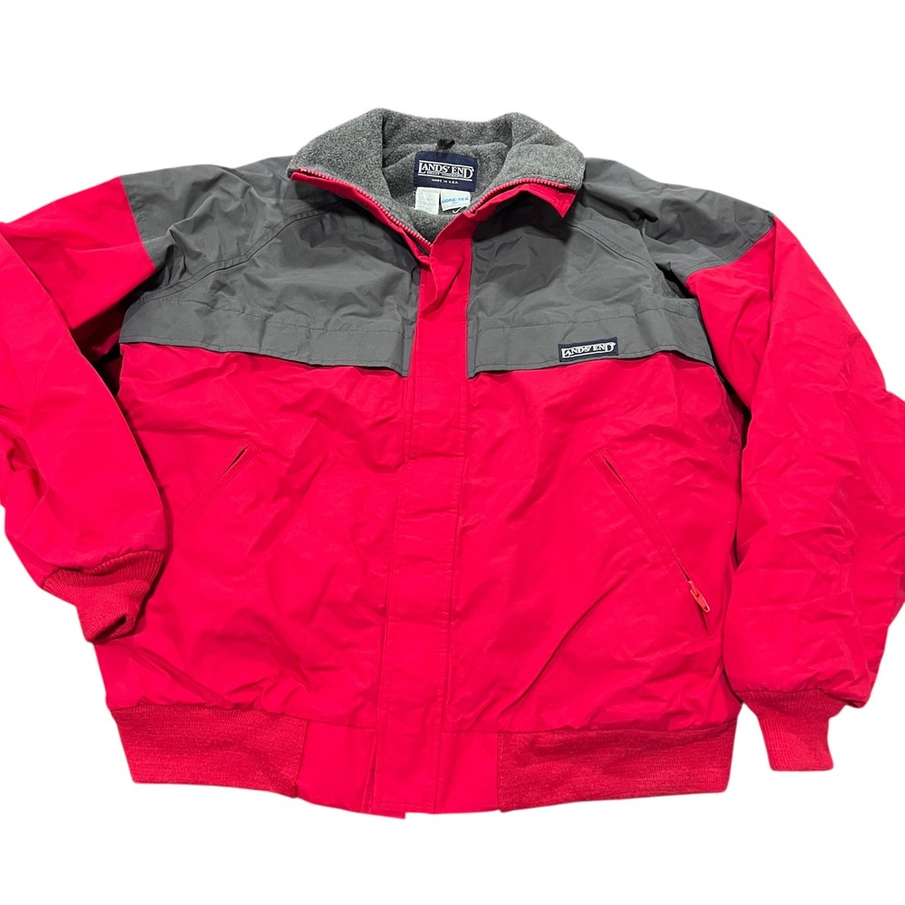 Vintage Lands' End Gore-Tex Jacket Men's Large Red Gray Made In‎ Usa